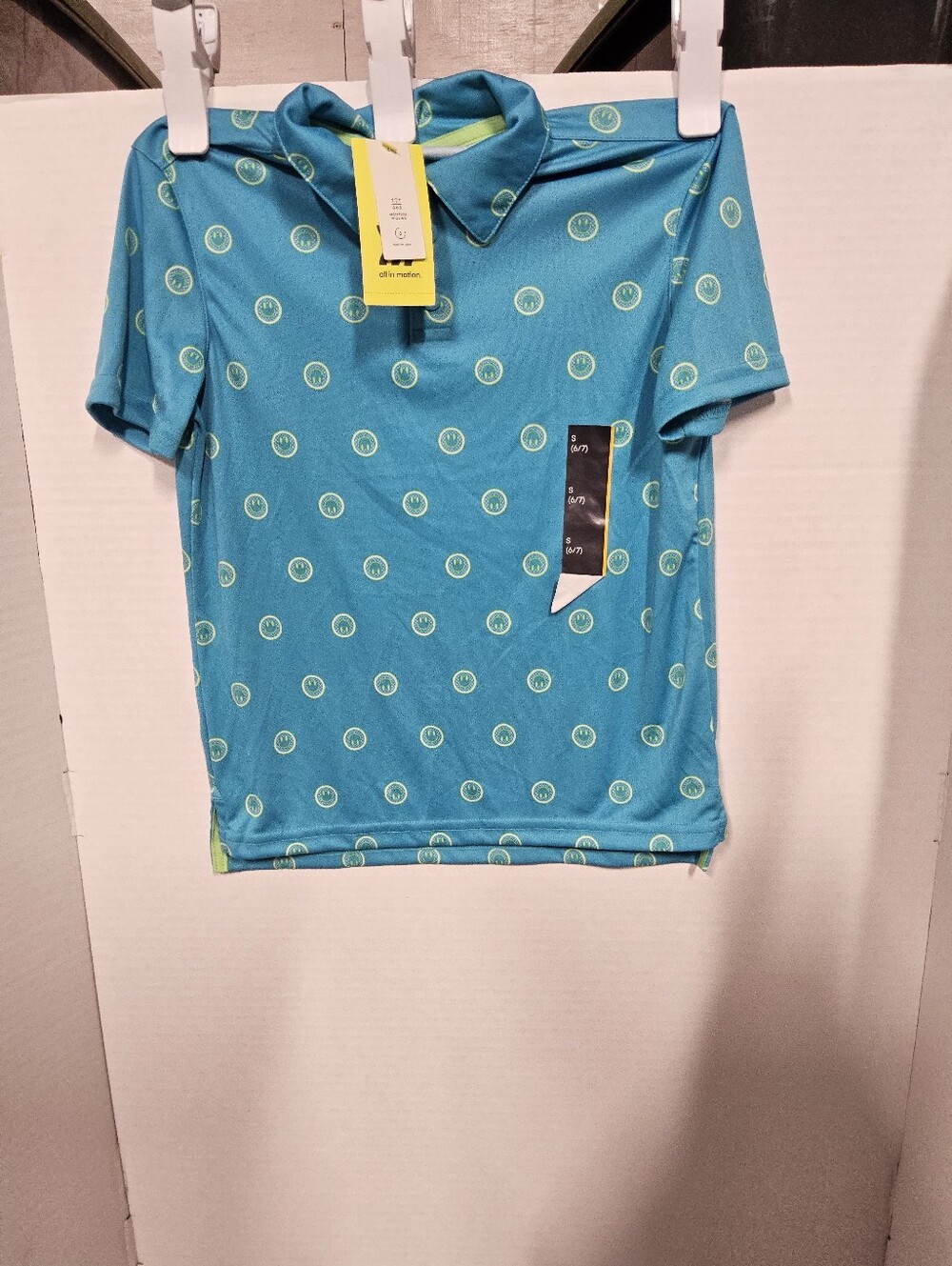 Boys Size 6/7 All In Motion Blue Smile Golf Polo Shirt - Picture 6 of 6